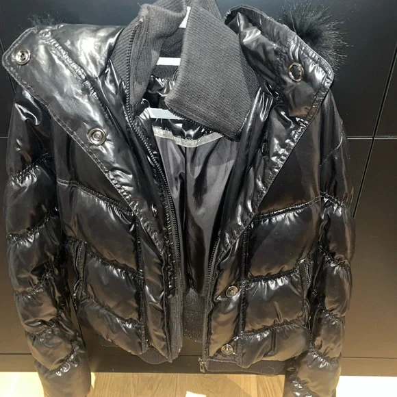 RUDSAK Black Down Bomber Puffer Jacket w/ Detachable Fur Hood - Picture 2 of 5